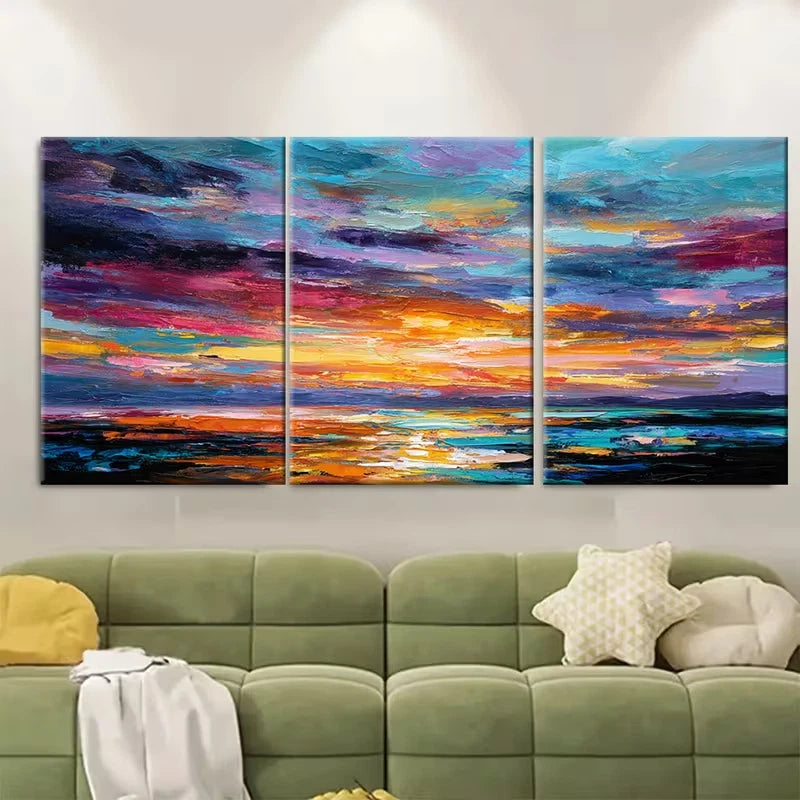 3pcs Sunset Ocean Abstract Seascape Metal Print Ready to Hang Art