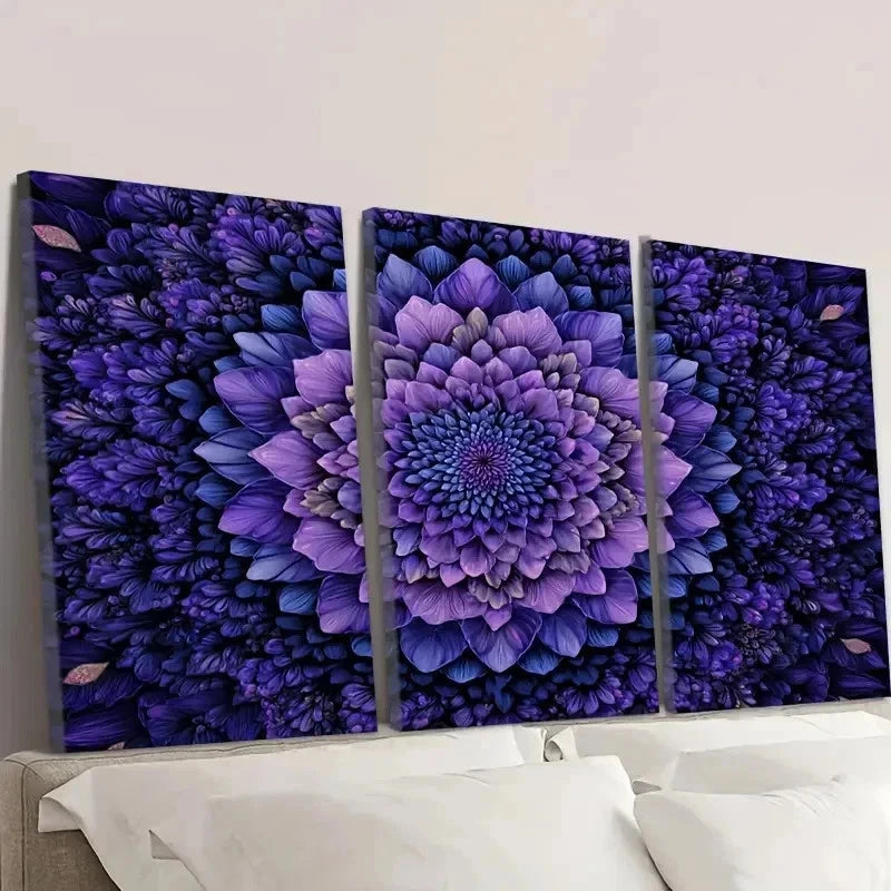 3pcs Mandala Abstract Flower Wall Art Set Canvas Framed 50x70cm - High Quality Print 100% Australian Made Wall Canvas Ready to Hang