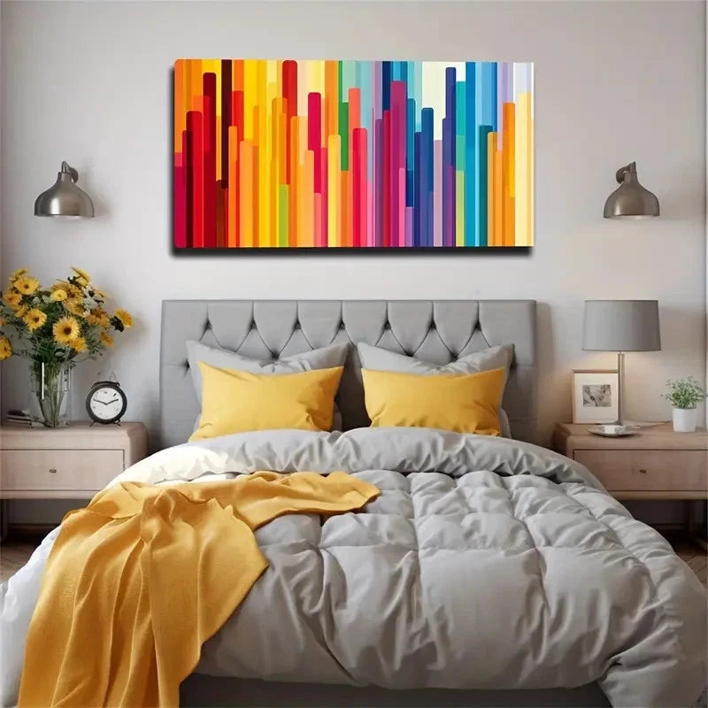 Vibrant Colorful Vertical Strip Wall Art Canvas Office Home Room Framed 120x60cm