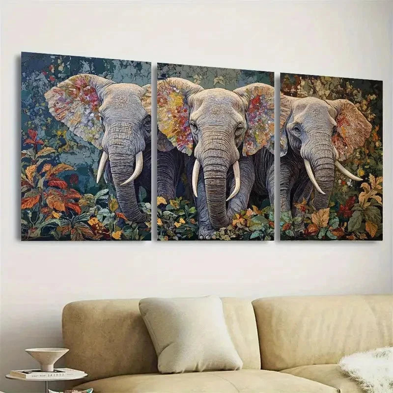 3pcs Elephant Elegance A of Trunks Wall Art Set Canvas Framed 60x90cm - High Quality Print 100% Australian Made Wall Canvas Ready to Hang