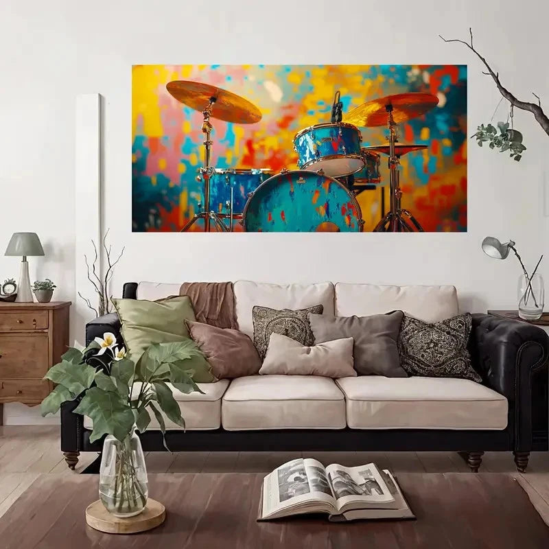 Abstract Colorful Drum Set Wall Art Canvas Office Home Room Framed 120x60cm