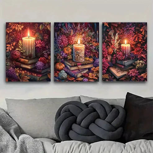 3 PCS Vibrant Blossoming Flowers Autumn-Themed Wall Art Set Canvas Unframed - High Quality Print 100% Australian Made Wall Canvas - Bella Home Decor