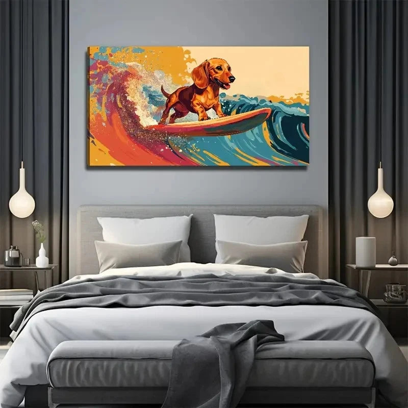 Modern Learn To Surf The Dog Wall Art Canvas Office Home Room Framed 120x60cm