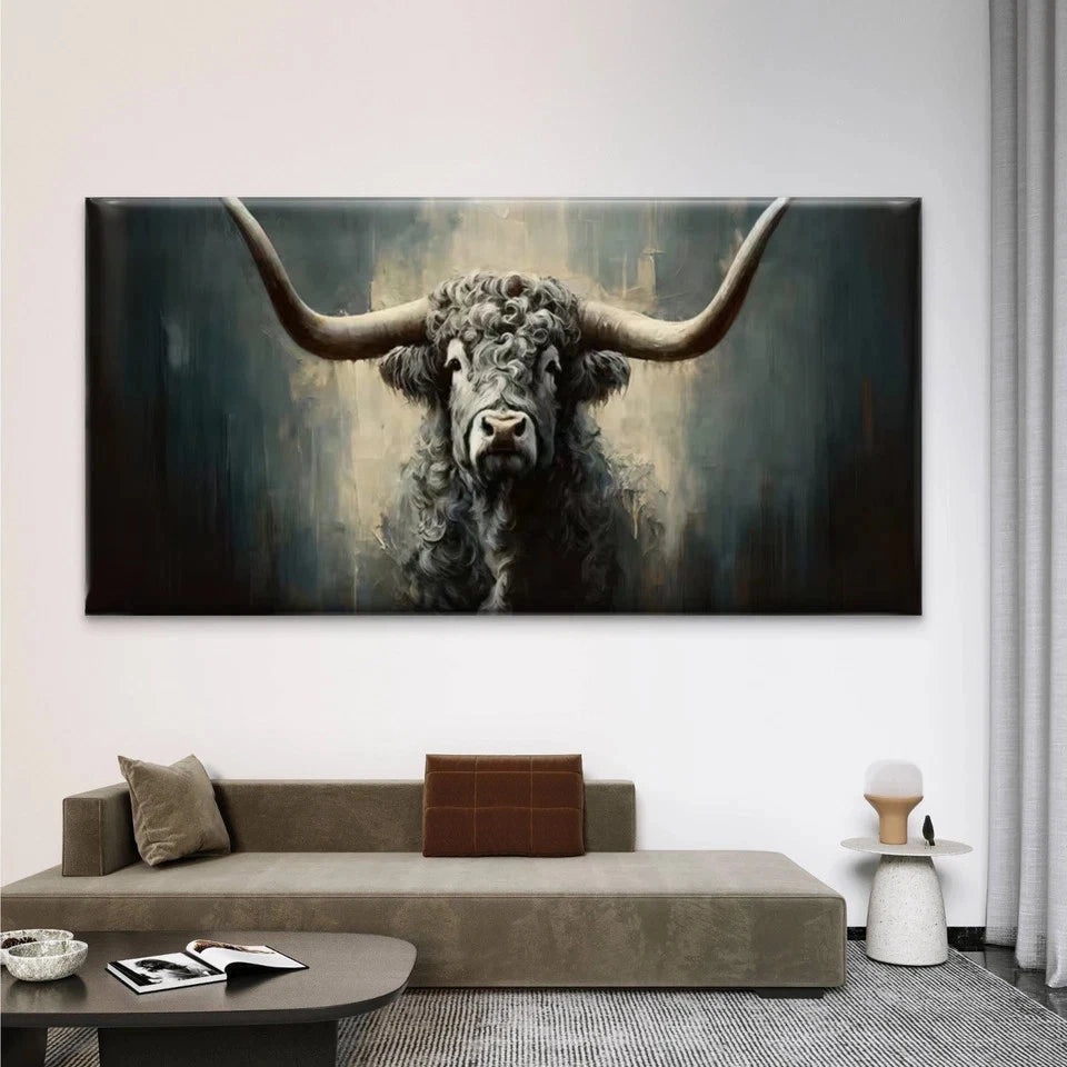 Farmhouse Highland Cow Wall Art Canvas Office Home Room Framed 120x60cm