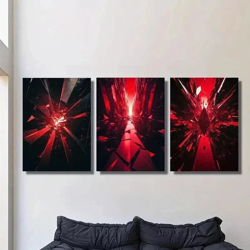 3pcs Broken Red Crystal Fragments Splash Wall Art Canvas Unframed - High Quality Print 100% Australian Made Wall Canvas - Bella Home Decor