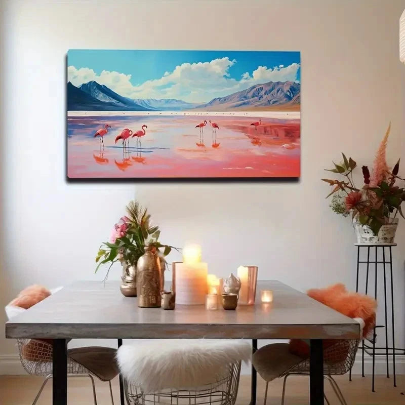 Group Of Drinking Red Cranes Wall Art Canvas Office Home Room Framed 120x60cm