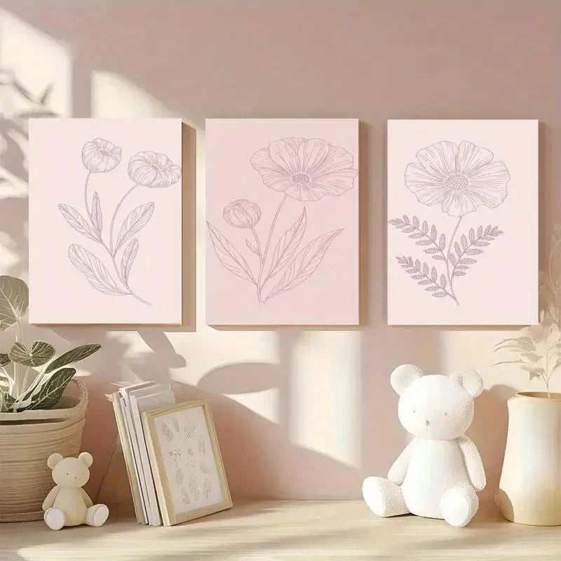 3pcs Line Flowers Canvas t Wall Art Canva Wall Art Set Canvas Framed 50x70cm - High Quality Print 100% Australian Made Wall Canvas Ready to Hang