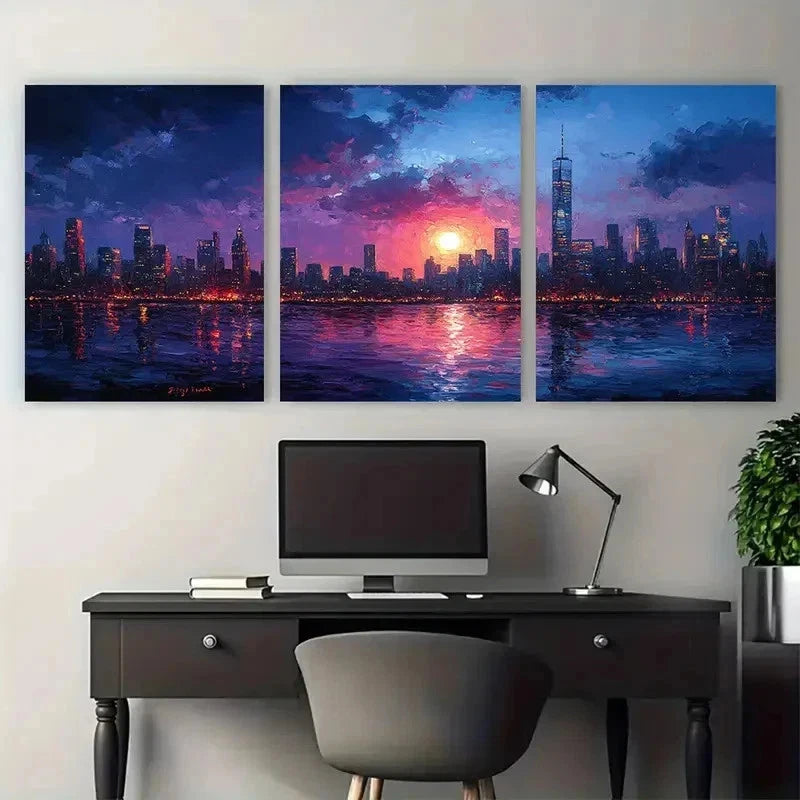 3pcs Cityscape At Night Darkness Perfect Wall Art Set Canvas Framed 50x70cm - High Quality Print 100% Australian Made Wall Canvas Ready to Hang - Bella Home Decor