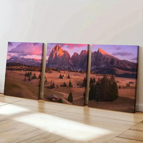 3pcs Mountain & Purple Sky Natural Landscape Wall Art Set Canvas Unframed - High Quality Print 100% Australian Made Wall Canvas