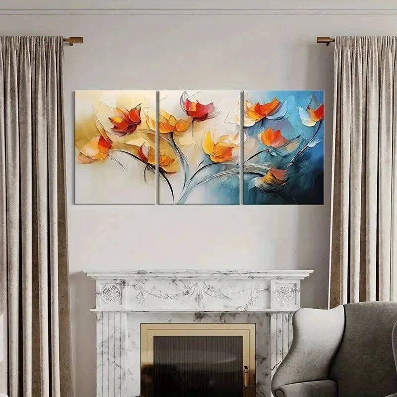 3pcs Abstract Floral Art Vibrant Colors Wall Art Set Canvas Framed 40x60cm - High Quality Print 100% Australian Made Wall Canvas Ready to Hang - Bella Home Decor