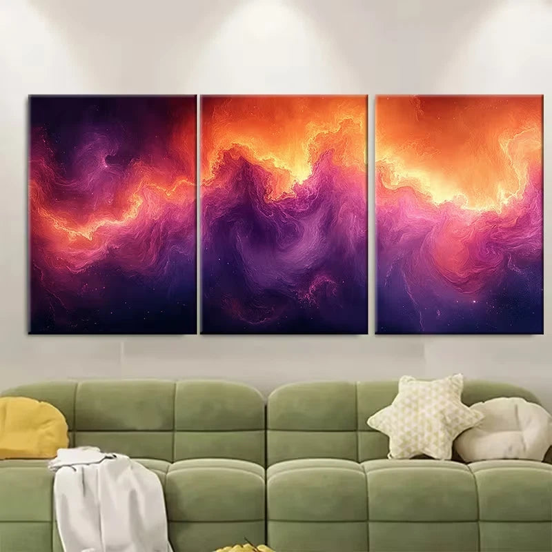 3pcs Warm Oranges & Purples, Classic Style Metal Print Ready to Hang Art