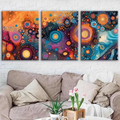 3pcs Bohemian Style Gold Blue & White Rose Red Wall Art Set Canvas Unframed - High Quality Print 100% Australian Made Wall Canvas - Bella Home Decor