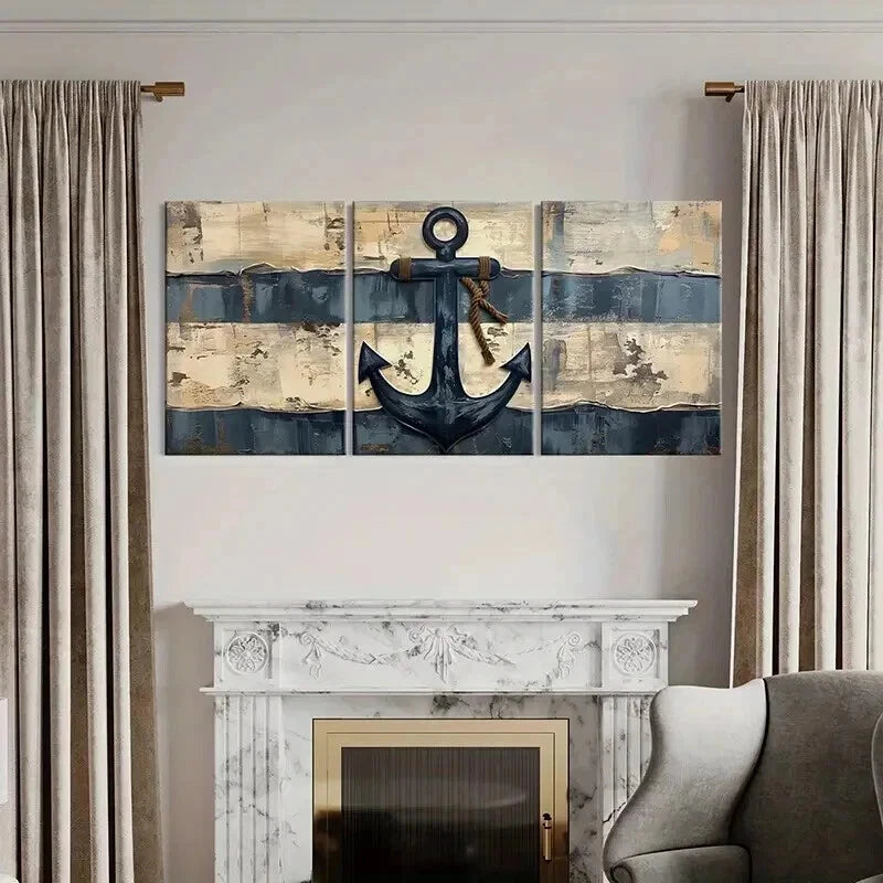 3pcs Nautical Rustic Old Ship Anchor Wall Art Set Canvas Framed 40x60cm - High Quality Print 100% Australian Made Wall Canvas Ready to Hang - Bella Home Decor