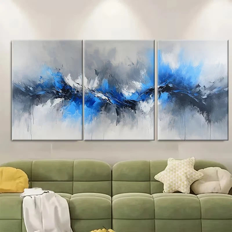 3pcs Abstract Blue And Grey Design Metal Print Ready to Hang Art