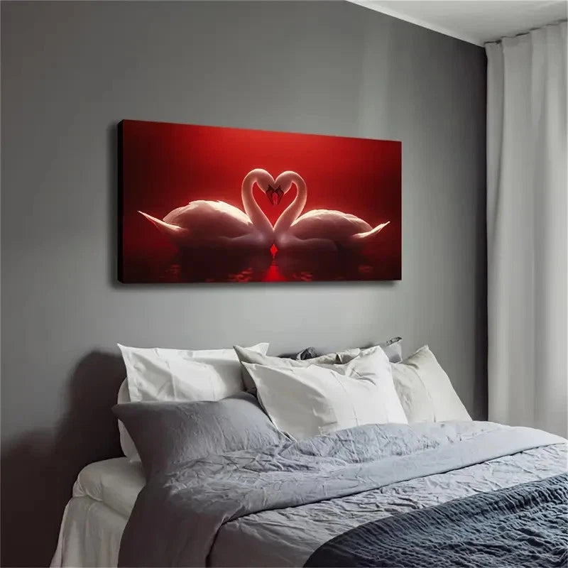 Two Swan Necks Leaning Against Wall Art Canvas Office Home Room Framed 120x60cm