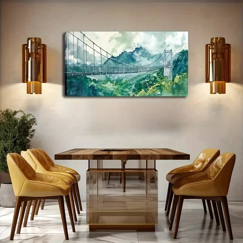 Suspension Bridge Over Valley Wall Art Canvas Office Home Room Framed 120x60cm - Bella Home Decor