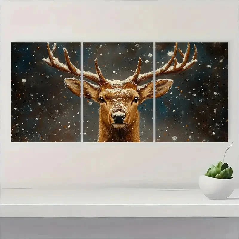 3pcs Snowy Forest Scene with Antlers DS Wall Art Set Canvas Framed 40x60cm - High Quality Print 100% Australian Made Wall Canvas Ready to Hang