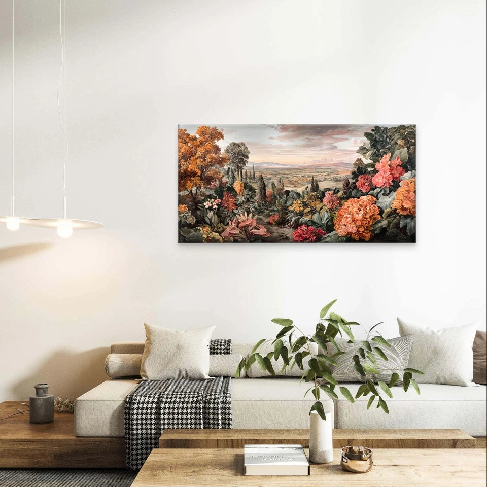 Vintage Botanical Landscape & Floral Garden Wall Art Canvas Office Home Framed 120x60