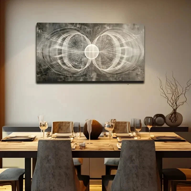 Abstract Circle Design Golden Wall Art Canvas Office Home Room Framed 120x60cm