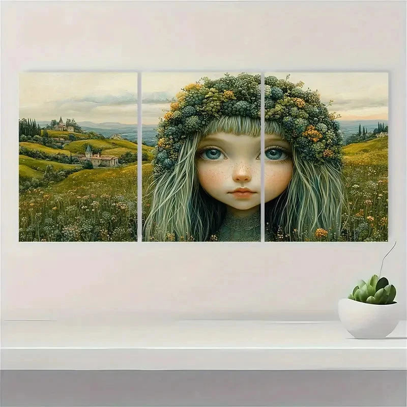 3pcs Topiary Girl D Wall Art Set Canvas Framed 60x90cm - High Quality Print 100% Australian Made Wall Canvas Ready to Hang