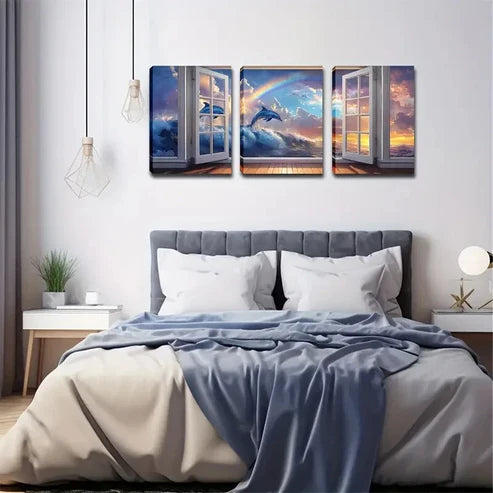 3pcs Vibrant Sunset Seascape Clouds Wall Art Canvas Unframed - High Quality Print 100% Australian Made Wall Canvas