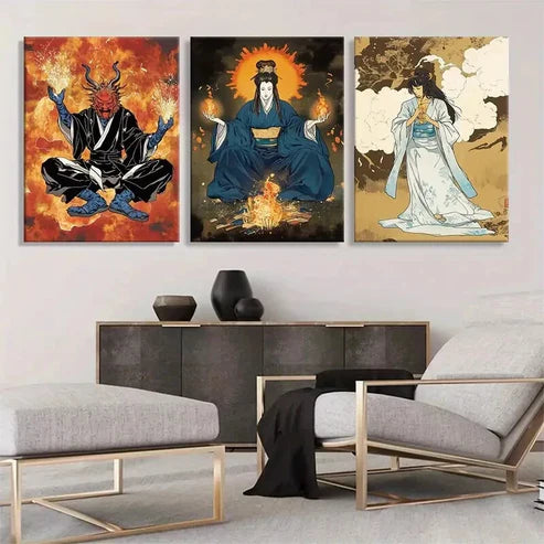 3pcs Japanese Samurai & Mystic Geisha Perfect Art Set Canvas Unframed - High Quality Print 100% Australian Made Wall Canvas