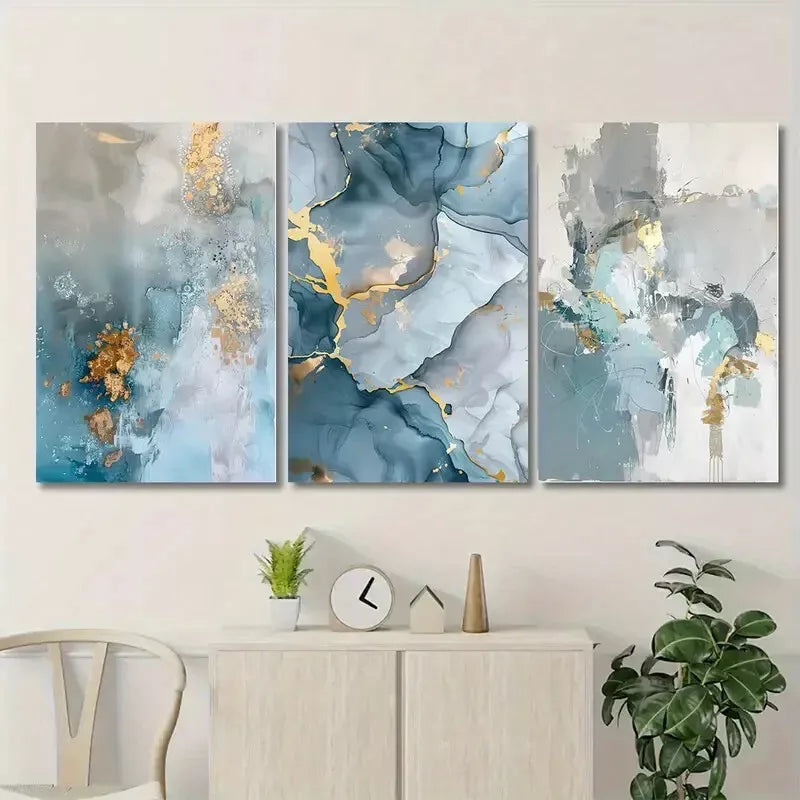 3pcs Abstract Canvas Art with Golden Wall Art Set Canvas Framed 50x70cm - High Quality Print 100% Australian Made Wall Canvas Ready to Hang - Bella Home Decor