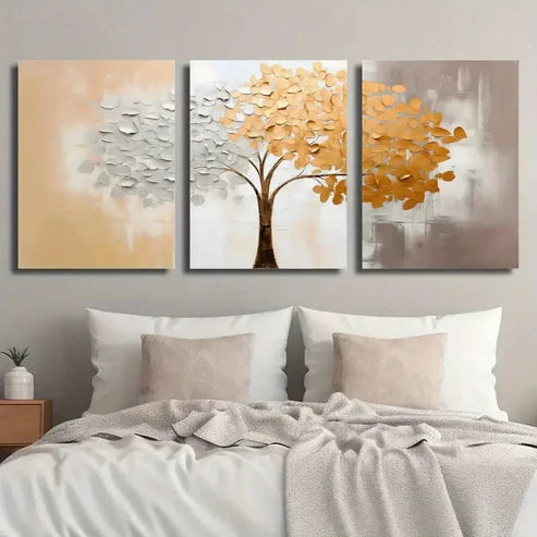 3pcs Orange and Gray Plants and Trees Wall Art Set Canvas Unframed - High Quality Print 100% Australian Made Wall Canvas