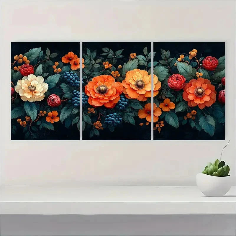 3pcs Colorful Japanese Botanical RT Wall Art Set Canvas Framed 50x70cm - High Quality Print 100% Australian Made Wall Canvas Ready to Hang - Bella Home Decor