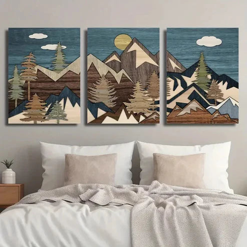 3pcs Mountain Pine Forest Nature Wilderness Wall Art Set Canvas Unframed - High Quality Print 100% Australian Made Wall Canvas