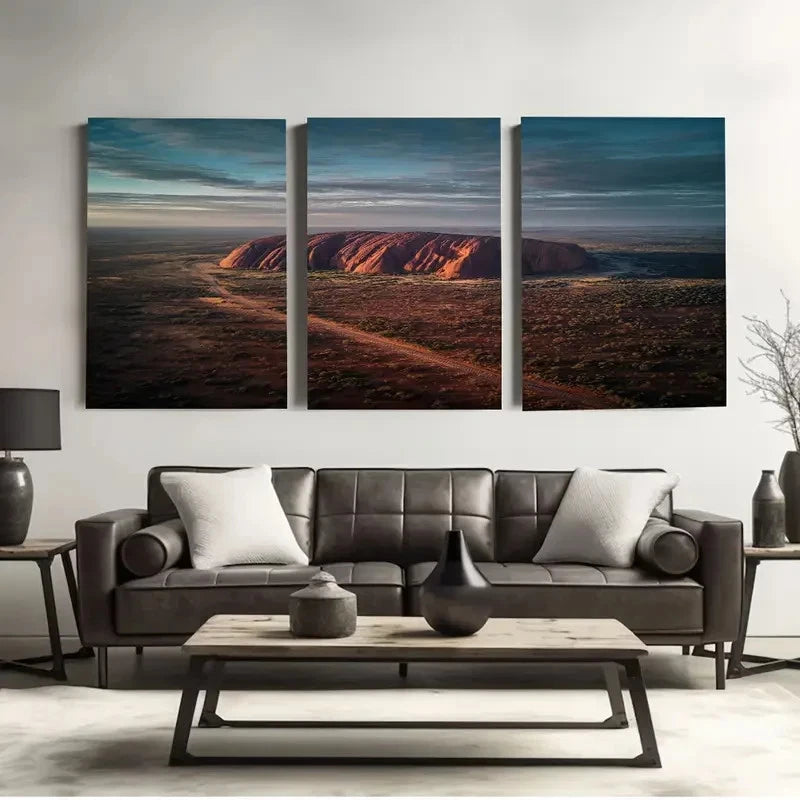 3pcs Uluruales Rock, Australia Travel painting Wall Art Set Canvas Framed 50x70cm - High Quality Print 100% Australian Made Wall Canvas Ready to Hang
