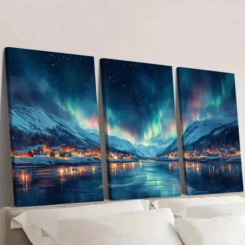 3pcs Tromsø Northern Lights Arctic Coastal Wall Art Set Canvas Unframed - High Quality Print 100% Australian Made Wall Canvas