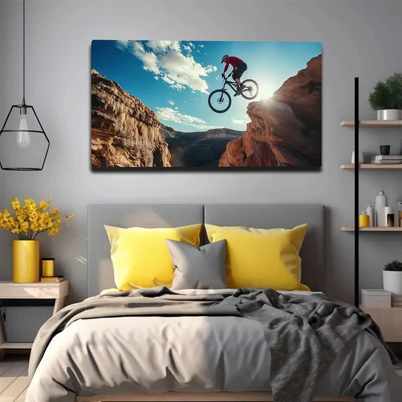 Dramatic Mountain Biking Scene Wall Art Canvas Office Home Room Framed 120x60cm