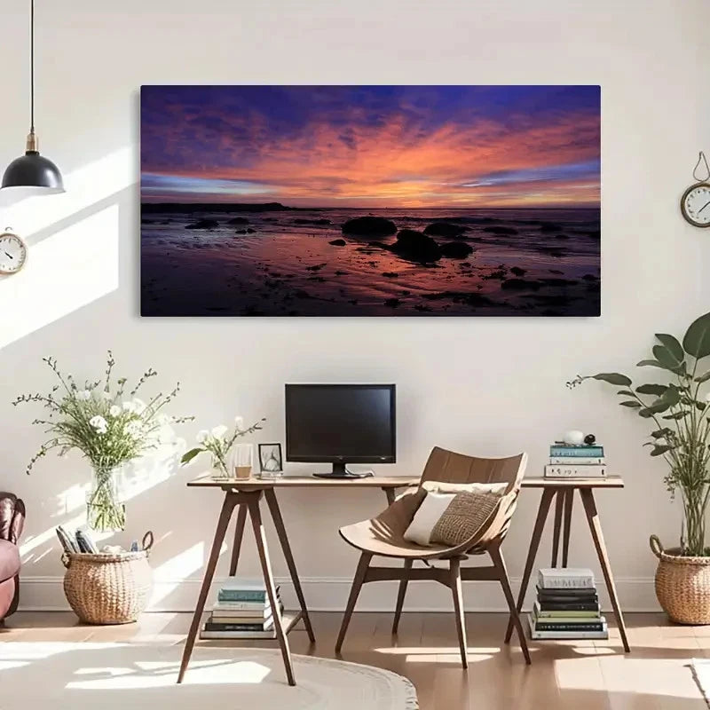 Ocean Sky Landscape Sunrise Wall Art Canvas Office Home Room Framed 120x60cm - Bella Home Decor