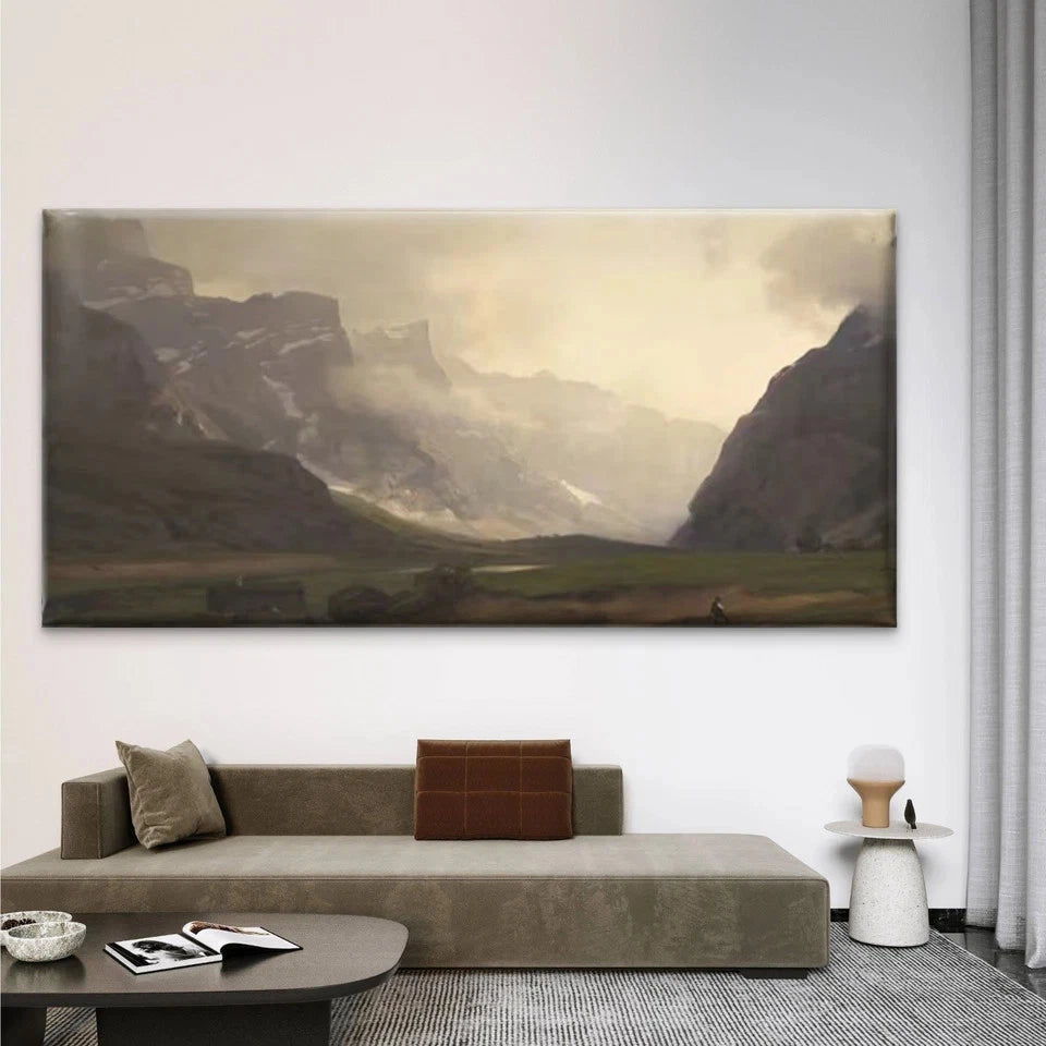 Misty Mountain Valley Landscape Wall Art Canvas Office Home Room Framed 120x60cm