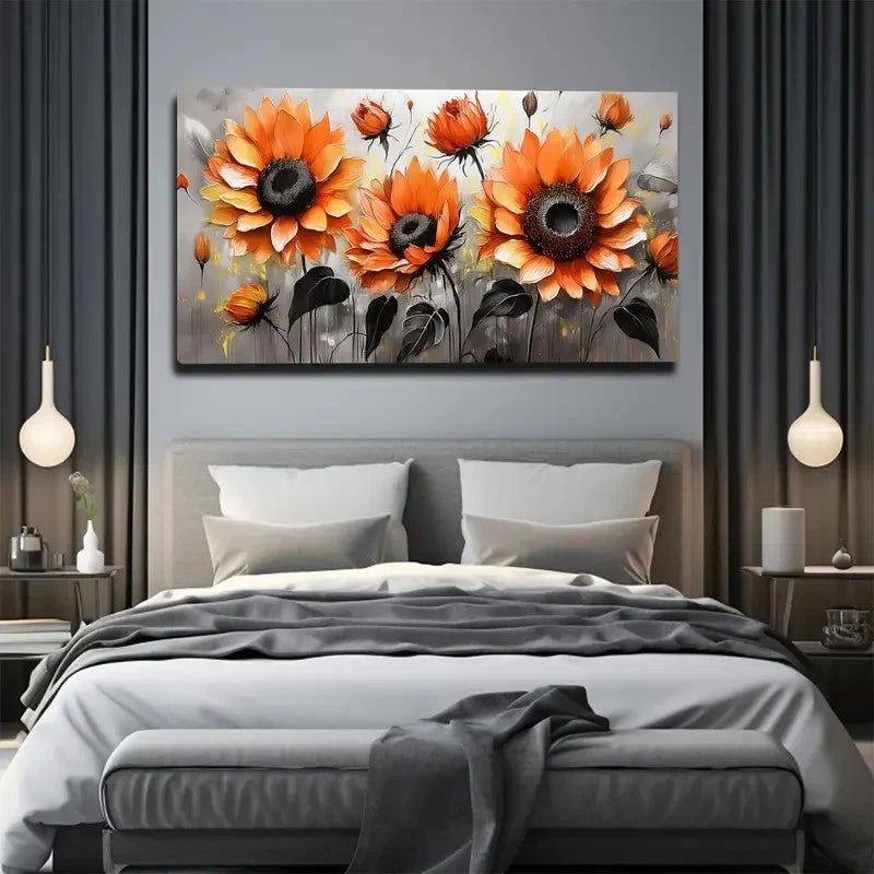 Vibrant Orange Sunflower Wall Art canvas office home room framed 120x60cm