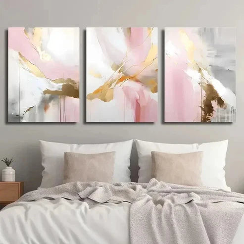 3pcs Abstract Blush Pink and Golden Decor Wall Art Canvas Unframed - High Quality Print 100% Australian Made Wall Canvas - Bella Home Decor