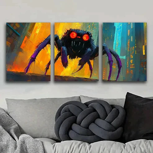 3pcs Spider Monster Danger Darkness Perfect Wall Art Set Canvas Unframed - High Quality Print 100% Australian Made Wall Canvas