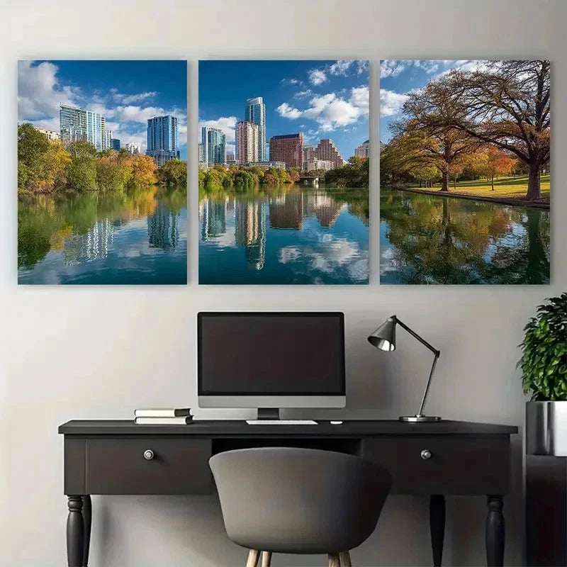 3pcs USA Travel Prints Austin Texas Perfect Wall Art Set Canvas Framed 50x70cm - High Quality Print 100% Australian Made Wall Canvas Ready to Hang