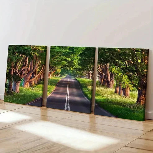 3pcs Grass Road Scenery Tree Wall Art Set Canvas Unframed - High Quality Print 100% Australian Made Wall Canvas