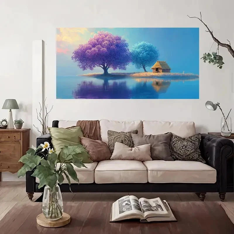 Serene Lake & Colorful Trees Wall Art Canvas Office Home Room Framed 120x60cm