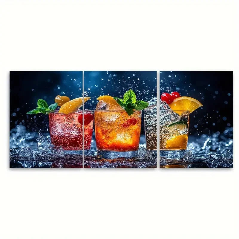 3pcs Vibrant Cocktail Drinks RIO Wall Art Set Canvas Framed 40x60cm - High Quality Print 100% Australian Made Wall Canvas Ready to Hang