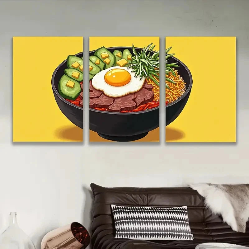 3pcs Fried Food And Rice Art Wall Art Set Canvas Framed 50x70cm - High Quality Print 100% Australian Made Wall Canvas Ready to Hang - Bella Home Decor