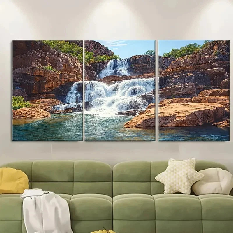 3pcs Kakadu National Park Waterfalls Australia Wall Art Set Canvas Framed 40x60cm - High Quality Print 100% Australian Made Wall Canvas Ready to Hang