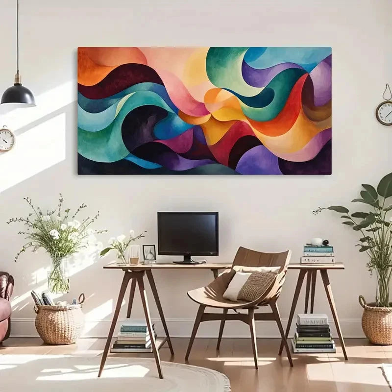Modern Abstract Geometric Wall Art Canvas Office Home Room Framed 120x60cm - Bella Home Decor
