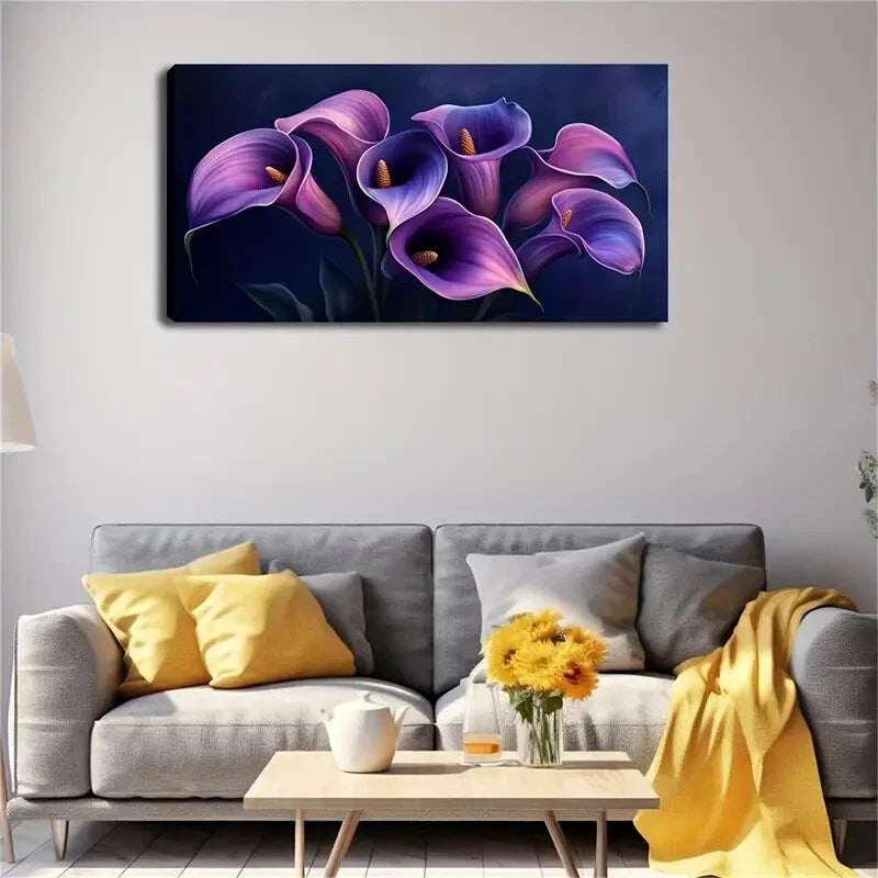 Blooming Calla Lilies Purple Wall Art Canvas Office Home Room Framed 120x60cm - Bella Home Decor