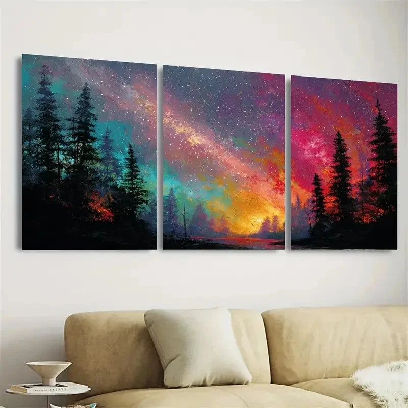3pcs Night Starry Sky Landscape Wall Art Set Canvas Framed 40x60cm - High Quality Print 100% Australian Made Wall Canvas Ready to Hang