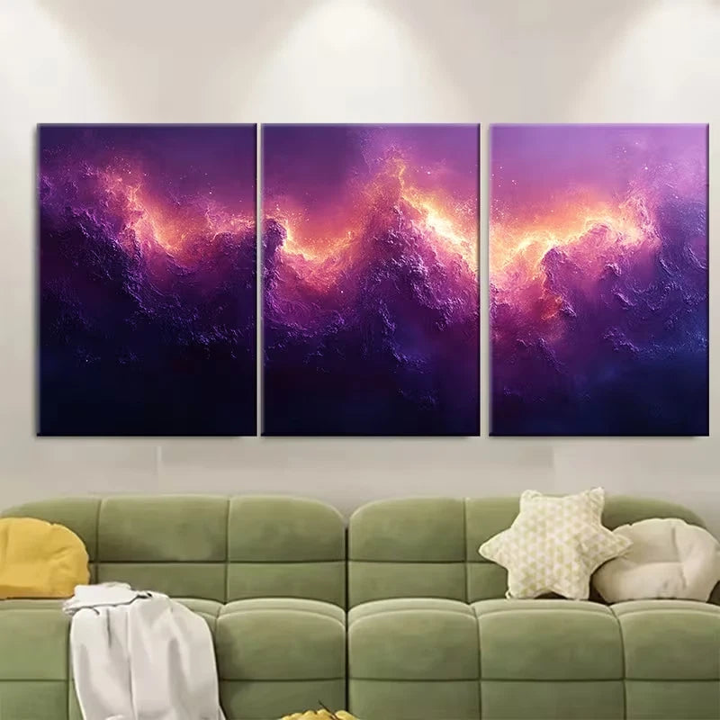 3pcs Vibrant Purple Abstract Art Metal Print Ready to Hang Art