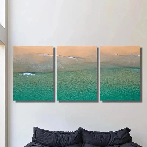 3pcs Turquoise Coastal Landscape Decor Wall Art Set Canvas Unframed - High Quality Print 100% Australian Made Wall Canvas