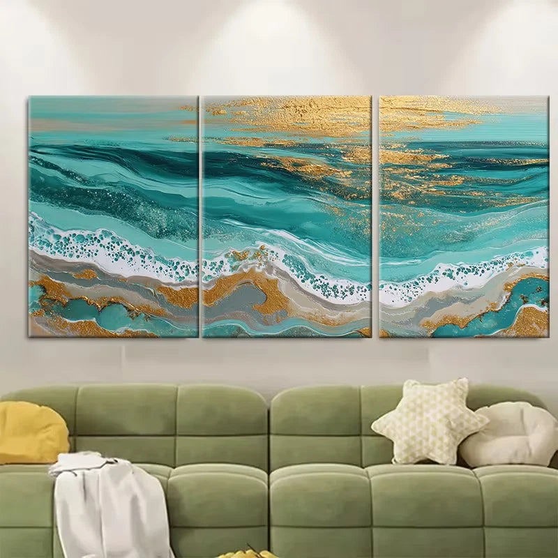 3pcs Seascape with a Golden Sunrise Metal Print Ready to Hang Art